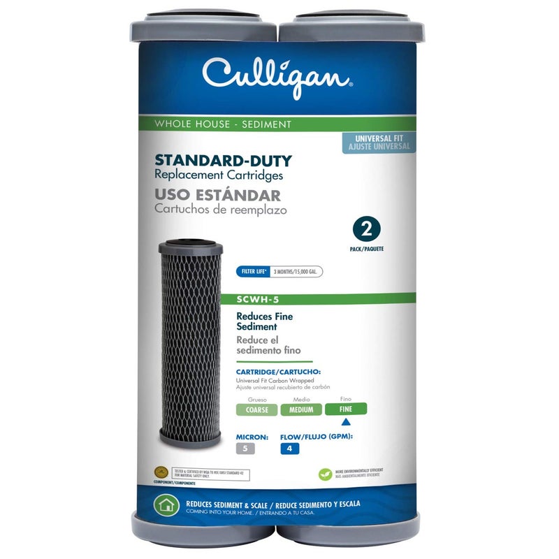 Culligan فلاتر مياه منزلية كاملة من كوليجان - SCWH-5 فلتر كربون بديل للاستخدام العادي يقلل من الرواسب والصدأ والترسبات والأوساخ لمياه شرب نظيفة أو للطهي، 15,000 جالون، عبوة من 2 - Image 2
